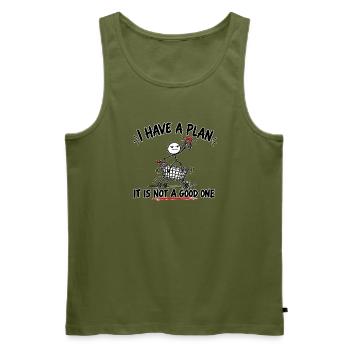 ICH HABE EINEN PLAN, ABER ER IST KEIN GUTER. - Männer Premium Bio Tank Top - Khaki - Vorne - Michal (187cm)