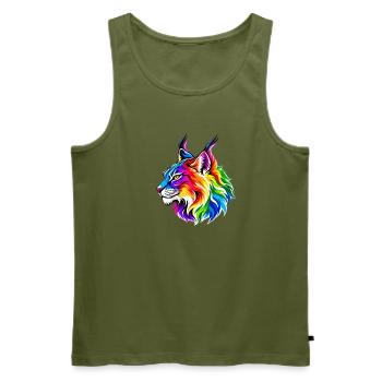 Leuchtender Regenbogen-Luchs - Männer Premium Bio Tank Top - Khaki - Vorne - Michal (187cm)