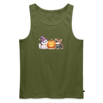 Cute Halloween Cats with Pumpkin – Smilla & Fiete - Men's Premium Organic Tank Top - khaki - Front - Michal (187cm)