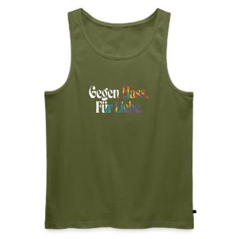 Liebe statt Hass Spruch Positivity Statement - Männer Premium Bio Tank Top - Khaki - Vorne - Michal (187cm)