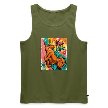 Time To Relax / Vizsla art work - Men's Premium Organic Tank Top - khaki - Front - Michal (187cm)