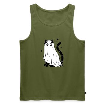 Halloween Katze Gespenst - SW mit Sternen - Männer Premium Bio Tank Top - Khaki - Vorne - Michal (187cm)