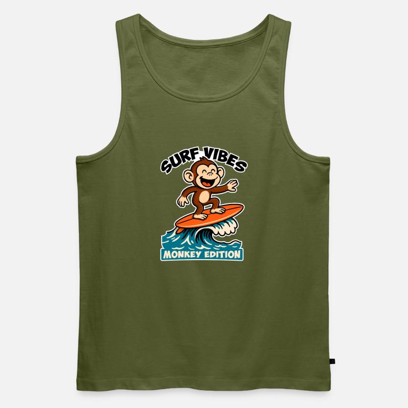 Surf Vibes, Monkey Edition. Glücklicher Surfaffe - Männer Premium Bio Tank Top - Khaki