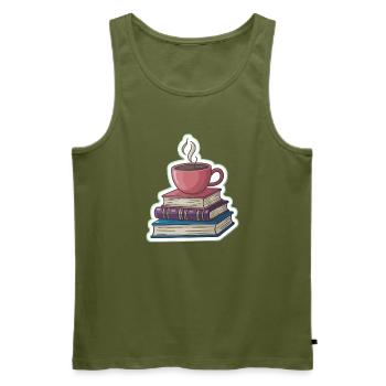 Kaffee und Bücherstapel - Männer Premium Bio Tank Top - Khaki - Vorne - Michal (187cm)