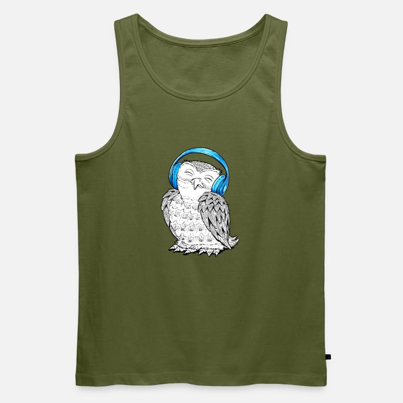 Eule mit Kopfhörern - Männer Premium Bio Tank Top - Khaki