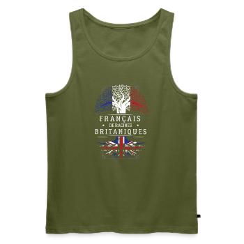 Francais De Racines Britaniques T-Shirt Cadeau ... - Débardeur bio Premium Homme - kaki - Devant - Michal (187cm)
