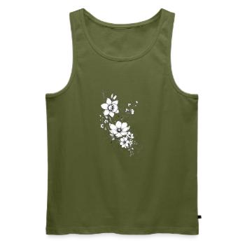 Schwarz-weiße lineare Blüten - Männer Premium Bio Tank Top - Khaki - Vorne - Michal (187cm)