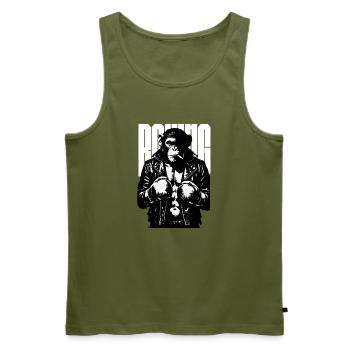 Monkey Boxer Rebel Monkey in Leather Boxing Jacket - Men's Premium Organic Tank Top - khaki - Front - Michal (187cm)