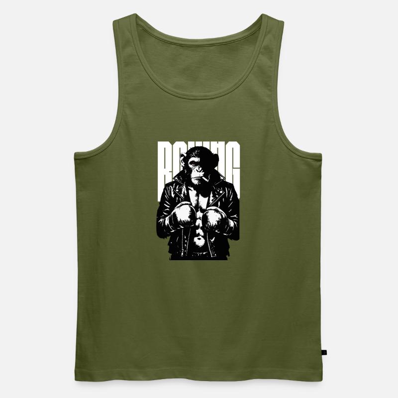 Monkey Boxer Rebel Monkey in Leder-Boxjacke - Männer Premium Bio Tank Top - Khaki