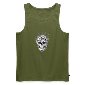Floral Skull Gothic Graphic - Men's Premium Organic Tank Top - khaki - Front - Michal (187cm)