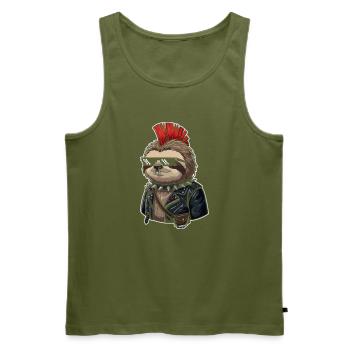 Punk sloth in leather look - Men's Premium Organic Tank Top - khaki - Front - Michal (187cm)