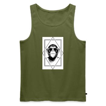 Minimalistischer Affentyp — Schlank, geometrisch, verspielt - Männer Premium Bio Tank Top - Khaki - Vorne - Michal (187cm)