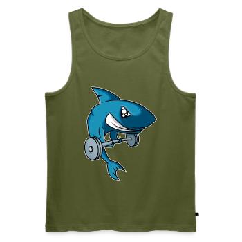 Gewichtheber Hai - Iron Shark Stemmeisen - Männer Premium Bio Tank Top - Khaki - Vorne - Michal (187cm)