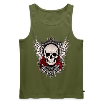 Totenkopf Totenkopf Engelsflügel rote Rosen Goth - Männer Premium Bio Tank Top - Khaki - Vorne - Michal (187cm)