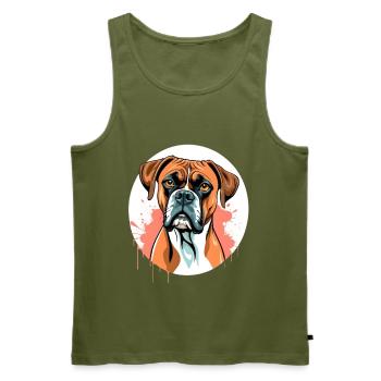 Aquarell Boxer Portrait - Männer Premium Bio Tank Top - Khaki - Vorne - Michal (187cm)