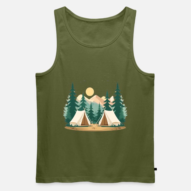 Nachtwald Camping Illustration - Männer Premium Bio Tank Top - Khaki