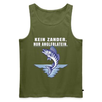 Kein Zander nur Anglerlatein – Angler Spruch - Männer Premium Bio Tank Top - Khaki - Vorne - Michal (187cm)