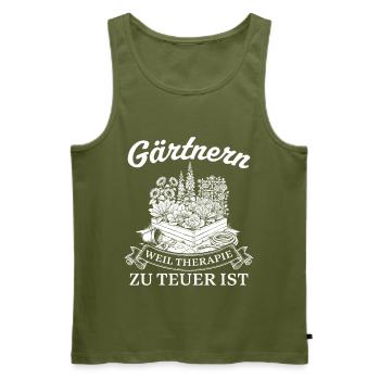 Gärtnern Weil Therapie zu teuer ist - Männer Premium Bio Tank Top - Khaki - Vorne - Michal (187cm)