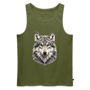 Portrait de tête de loup en laine le loup - Débardeur bio Premium Homme - kaki - Devant - Michal (187cm)