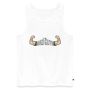 J'aime les méchants - Débardeur bio Premium Homme - blanc - Devant - Michal (187cm)