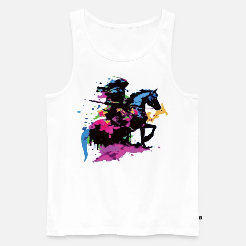 Reiter Pferd bunt - Männer Premium Bio Tank Top - Weiß