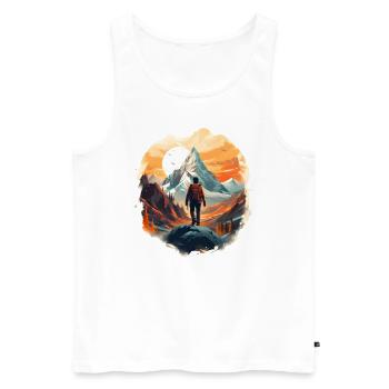 hiker, mountain, nature, summit, sun, forest, walk - Men's Premium Organic Tank Top - white - Front - Michal (187cm)
