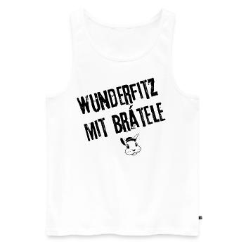 Wunderfitz mit Brätele | Redewendung - Männer Premium Bio Tank Top - Weiß - Vorne - AI Model Male 178 light (178cm)