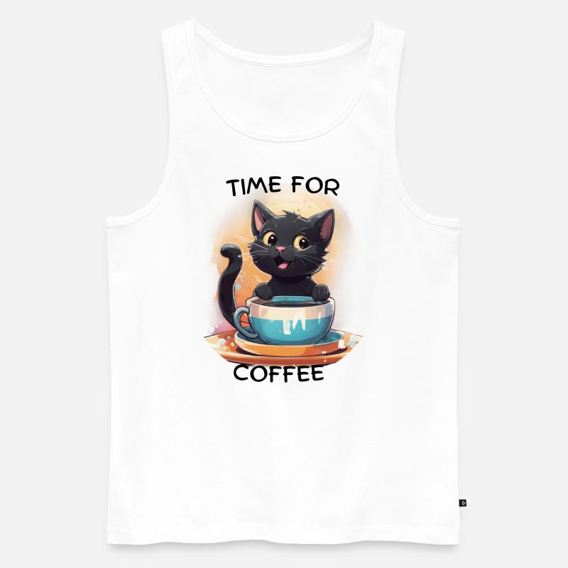 Katze mit Kaffee - Männer Premium Bio Tank Top - Weiß