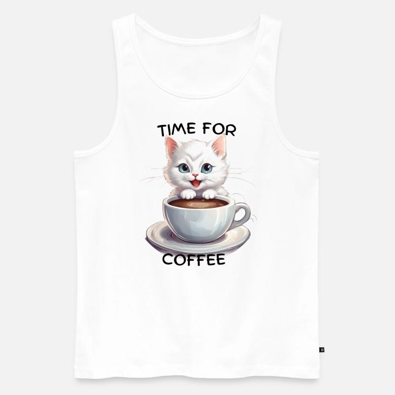Katze mit Kaffee - Männer Premium Bio Tank Top - Weiß
