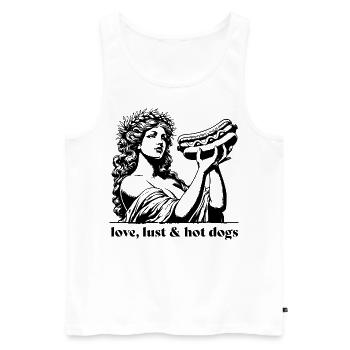 Aphrodite mit love, lust und hot dogs Fast Food - Männer Premium Bio Tank Top - Weiß - Vorne - Michal (187cm)