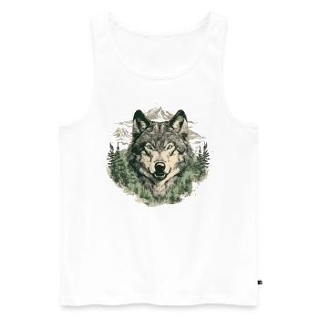 Wolf Art Head Wolf’s Head Nature Wilderness Vintage - Débardeur bio Premium Homme - blanc - Devant - Michal (187cm)