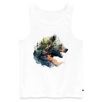 Ours, Grizzly, Tête d’ours, Nature, Nature, Nature, Forêt, Montagnes - Débardeur bio Premium Homme - blanc - Devant - Michal (187cm)