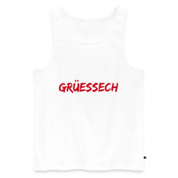 Grüessech Mundart Schweiz - Männer Premium Bio Tank Top - Weiß - Vorne - Michal (187cm)