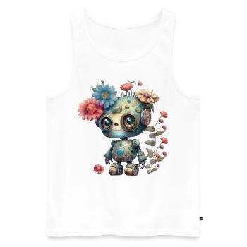 Petit robot avec des fleurs - Débardeur bio Premium Homme - blanc - Devant - AI Model Male 178 light (178cm)