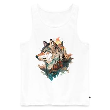 Wolf Wolf's Head Forest Nature Mountains Wilderness Sun - Men's Premium Organic Tank Top - white - Front - AI Model Male 178 light (178cm)