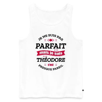 THÉODORE PARFAIT - PRENOM THÉODORE - Débardeur bio Premium Homme - blanc - Devant - Michal (187cm)
