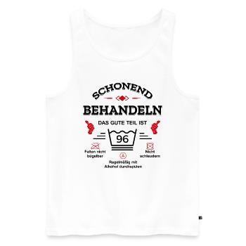 HANDLE MIT SORGFALT – 96 JAHRE PERFEKTION - Männer Premium Bio Tank Top - Weiß - Vorne - AI Model Male 178 light (178cm)