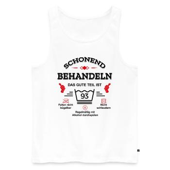 HANDLE MIT SORGFALT – 93 JAHRE PERFEKTION - Männer Premium Bio Tank Top - Weiß - Vorne - Michal (187cm)