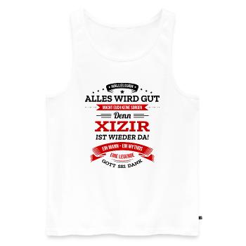 ALLES WIRD GUT, DIE LEGENDE XIZIR IST DA - Männer Premium Bio Tank Top - Weiß - Vorne - Michal (187cm)