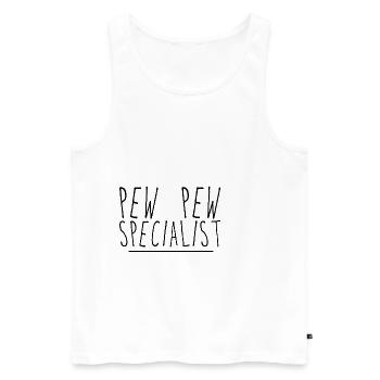 Pew Pew Specialist 4 - Männer Premium Bio Tank Top - Weiß - Vorne - AI Model Male 178 light (178cm)
