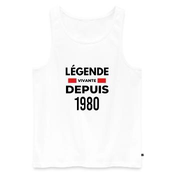 Légende vivante depuis 1980 - Débardeur bio Premium Homme - blanc - Devant - AI Model Male 178 light (178cm)