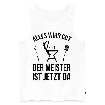 Grill Grillen Meister Lustiger Spruch - Männer Premium Bio Tank Top - Weiß - Vorne - Michal (187cm)