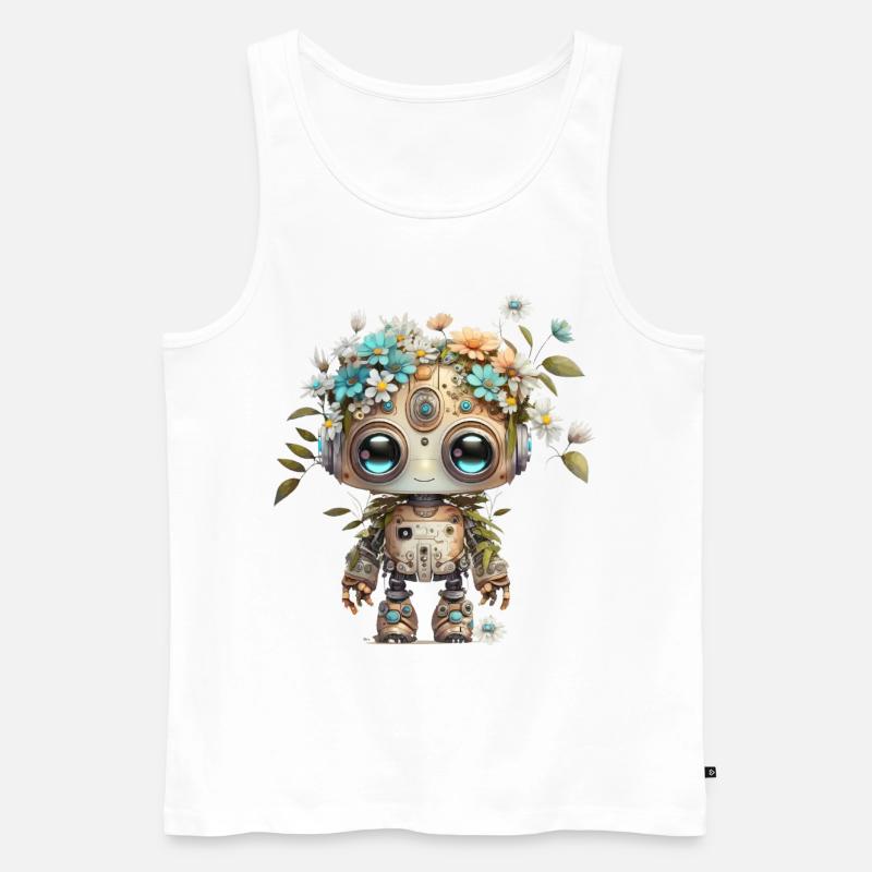 Bezaubernder Roboter mit Blumen - Männer Premium Bio Tank Top - Weiß