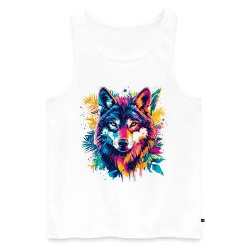 Loup loup tête prédateur Nature sauvage Coloré Art - Débardeur bio Premium Homme - blanc - Devant - AI Model Male 178 light (178cm)
