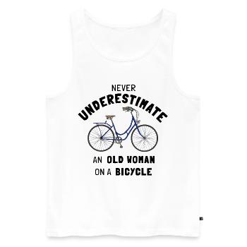 Ne sous-estimez jamais une vieille femme à vélo - Débardeur bio Premium Homme - blanc - Devant - Michal (187cm)