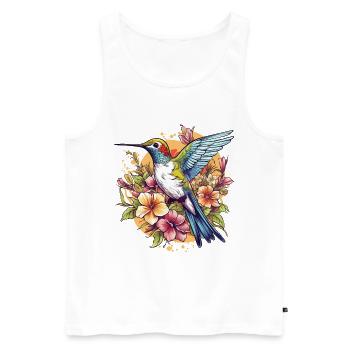 Colibri Fleurs Oiseau Animal Art Aquarelle Coloré - Débardeur bio Premium Homme - blanc - Devant - Michal (187cm)