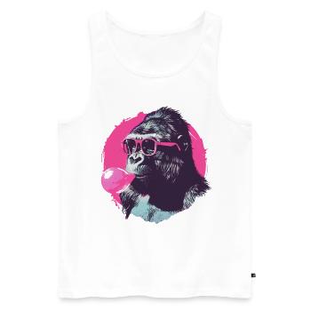 Gorille avec lunettes de soleil et chewing-gum rose - Débardeur bio Premium Homme - blanc - Devant - AI Model Male 178 light (178cm)