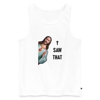 Je vois tout - Karma & Jesus Meme - I SAW THAT - - Débardeur bio Premium Homme - blanc - Devant - AI Model Male 178 light (178cm)