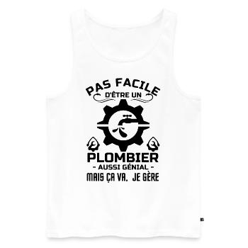 Plombier - Débardeur bio Premium Homme - blanc - Devant - AI Model Male 178 light (178cm)