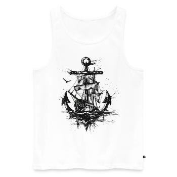 Anker Schiff Segelschiff Kunst Matrose Seemann - Männer Premium Bio Tank Top - Weiß - Vorne - Michal (187cm)
